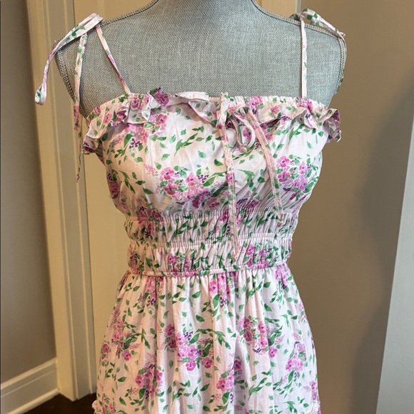 Floral Ruffle Midi Dress Tie-Strap Sundress in Light Pink size small - Picture 2 of 7